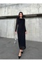 Women's Backless Guipure Detailed Lined Long Dress Black - 7