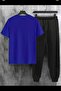 Men's Sax Blue Milano Printed Tshirt Black Bottom Top Set - 2