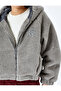 Zippered Hooded Oversize Embroidered Plush Coat - 5