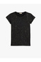 Glitter Detailed Crew Neck Cotton T-Shirt