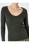 Cotton Long Sleeve U-Neck Slim Fit Ribbed T-Shirt - 5