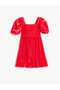 Balloon Sleeve Crew Neck Floral Appliqued Velvet Dress - 2