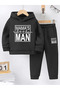 Mama's Little Man Printed Hooded Winter Children's Tracksuit Set