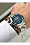 Ferrucci̇ Dark Blue Dial with Calendar Function Silver Metal Men's Wristwatch - 4