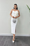 Atlas Fabric Rose Detailed Strapless Pencil Dress - White