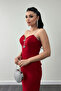 Atlas Fabric Strap Sequin Detailed Pencil Dress - Red - 4