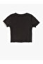 Cotton Heart Detail Short Sleeve Crew Neck Basic Crop T-Shirt - 2