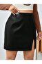 Faux Leather Large Size Skirt with Slits,50 cm - 4