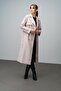 Epaulette and Cape Detailed Raglan Sleeve Double Breasted Leather Trench Coat Stone 6610 - 6