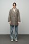 Plaid Patterned Double-Breasted Oversize Coat Safran 3020 - 3