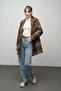 Plaid Patterned Double-Breasted Oversize Coat Brown 3020 - 5