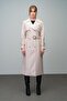 Epaulette and Cape Detailed Raglan Sleeve Double Breasted Leather Trench Coat Stone 6610 - 2