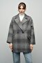 Plaid Patterned Double-Breasted Oversize Coat Black 3020 - 2