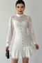 Women's Lace Guipure Fabric Button Detail See-Through Design Mini Flared White Dress 285 - 4