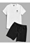Unisex Black Palm Tree Printed Oversize Top and Shorts Set - T-Shirt and Shorts Set for Summer - 2