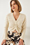 Women's Ecru Front Gathered Knitwear Sweater 20246944 - 3