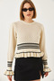 Women's Ecru Black Ruffled Knitwear Sweater 20246872 - 4