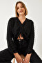 Women's Black Front Gathered Knitwear Sweater 20246944 - 5