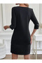 Women's Long Sleeve Crew Neck Leather Detailed Imported Crepe Dress - 3