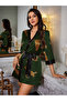 Leopard Print Mini Satin Belted Dressing Gown Kimono Khaki Color