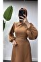 Neck and Belt Embroidery Detailed Ankle Rubbered Evening Dress - 2