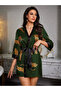 Leopard Print Mini Satin Belted Dressing Gown Kimono Khaki Color - 3