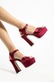 1-93535 12cm Platform High Thick Heeled Bridal/Evening Dress Shoes - Burgundy Satin - 2