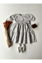 Gray Color Spring Branch Mother-Daughter Combination Poplin Layered Dress - 3