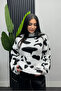 Women's Tie-Dye Patterned Turtleneck Knit Sweater - Ecru - 3