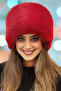 Women's Red Plush Fur Round Heart Hat Beanie - 3