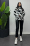 Women's Tie-Dye Patterned Turtleneck Knit Sweater - Ecru - 2