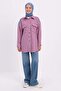 Pink-Blue-Denim Garnished Tweed Shirt Tunic - 2