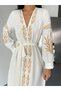 Atlas Fabric&Embroidery Detail Dress(Sash Included) - 2