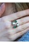 Natural Stone Green Agate Natural Stone with Pearls 4-Piece Adjustable Antique Ring