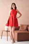 Women's Red Stretchy Diver Fabric Sleeveless Flared Mini Dress 2165