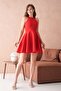 Women's Red Stretchy Diver Fabric Sleeveless Flared Mini Dress 2165 - 8