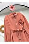 Tesettur Dress with Flower Accessories - 2