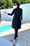 Sports Lycra Full Closed Hijab Swimsuit Silver 4578 Black - 2