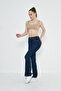 Navy Blue Stitching Detailed Flare Women's Jeans - 3