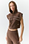 Elenora Women's Hooded Off-Shoulder Brown Sweatshirt - 3