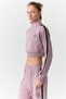 Helena Women's Stand-Up Collar Zip-Up Small Print Motif Crop Rose Dried Sweatshirt - 3