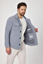 Men's Blue Slim Fit Spring Trench Jacket Knitted Stretchy Fabric Cover Slim Fit with Pockets - 3