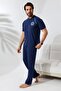 Men's Short Sleeve Blue Comfort Two-Piece Pajama Set - 3