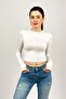 Women's Crew Neck Finger Detail Sports Bodysuit Basic Soft Touch Sports Crop White - 6