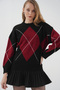 15895 Diamond Patterned Oversize Knitwear Sweater - D. Black