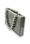 Silver Kumsim Imported Evening Dress Bag with Silicone Coated Pearl Strap Evening Bag Henna - 2
