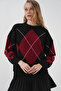 15895 Diamond Patterned Oversize Knitwear Sweater - D. Black - 3