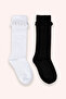 Girl's Lace Knee Length Black and White Socks