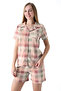 Women's Viscose Combed Cotton Fabric Front Button Short Sleeve Shirt Collar Shorts Pajamas Set 19071 - 2