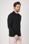 Lewin Men's Black 100% Cotton Waffle-Free Stretching Knitted Fabric Slim Fit Long Sleeve Polo T-Shirt - 3